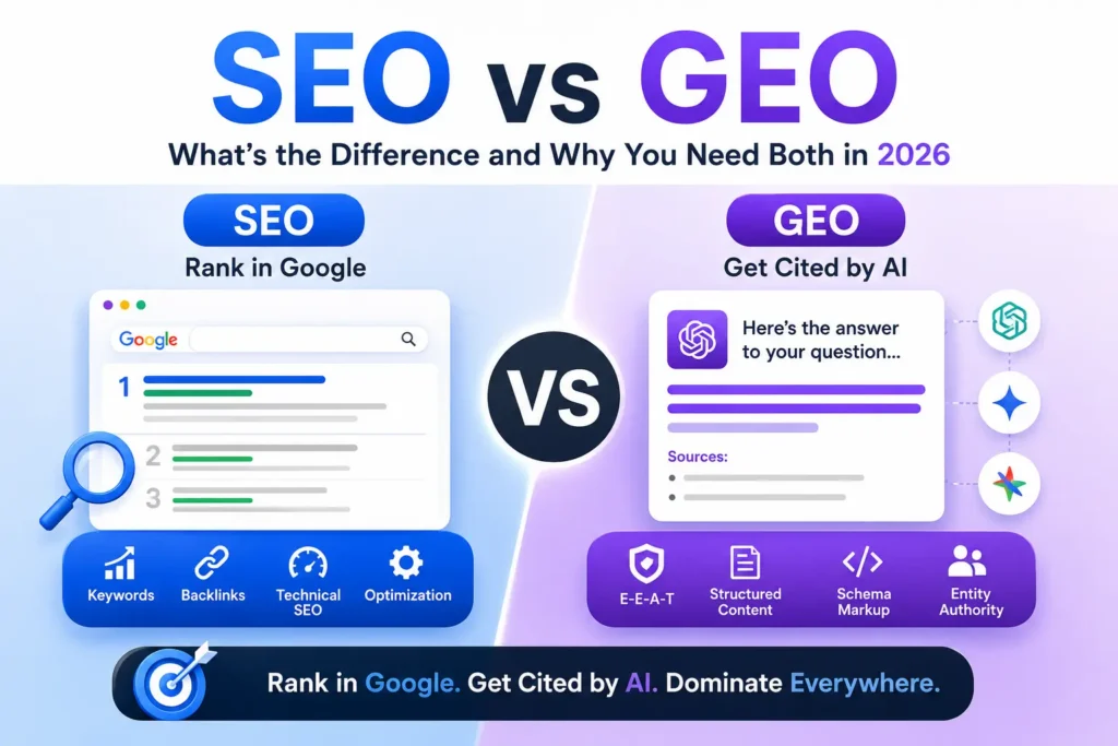 SEO vs GEO difference generative engine optimization 2026